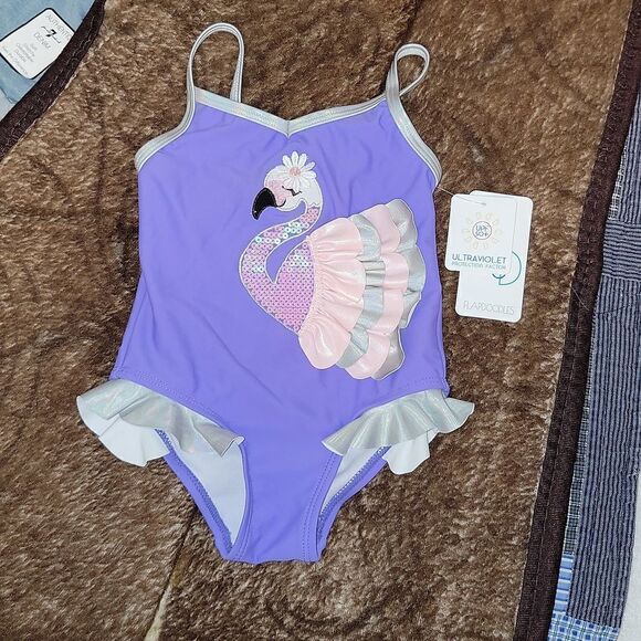 Flapdoodle Flamingo Applique One Piece UPF 50+ Swimsuit 🩱 New 🩱 Size 2T - Picture 4 of 9